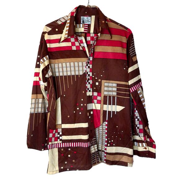 Vintage Kings Road Designer Collection Psychedelic Dagger Collar Top Shirt XL - Picture 7 of 7